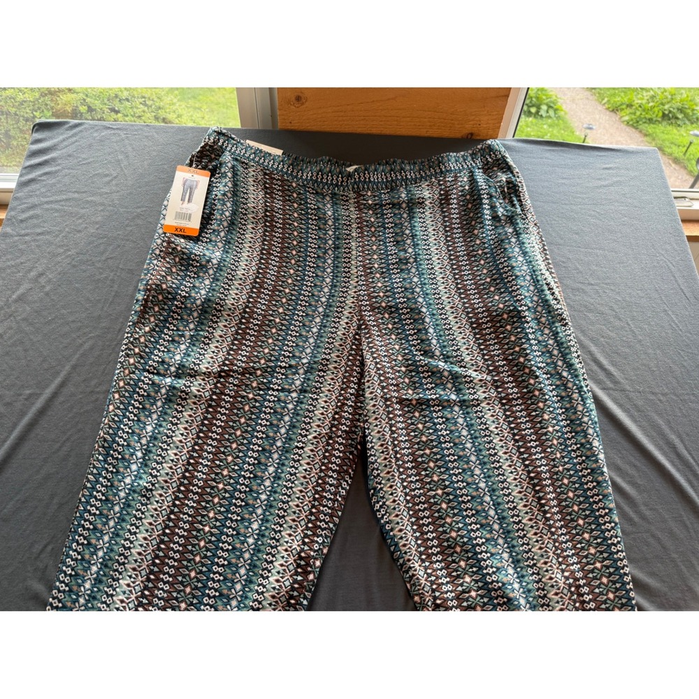 Jessica Simpson Cameren Pajama Pants XXL Geometric Diamond Print Teal Brown NWT - Picture 1 of 6